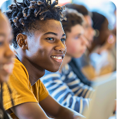 Student coding in classroom